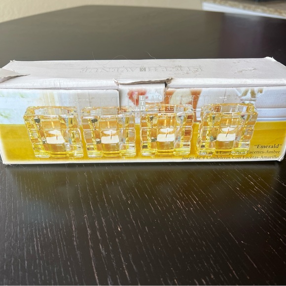 Fifth Avenue Crystal “Emerald” Yellow Faceted Glass Votive Candle Holder NEW - Picture 1 of 7